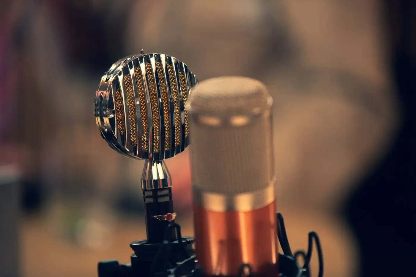 Broadcast microphones in a warm radio studio